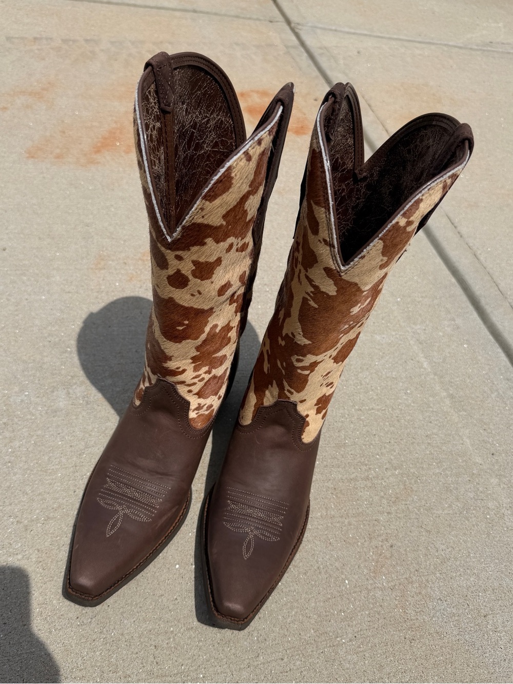 Montana West Brown and Cream Cowhide Western Heeled Boots